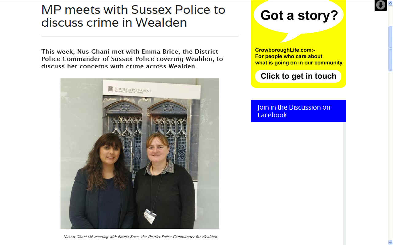 Nusrat Ghani with Emma Brice, Sussex Police