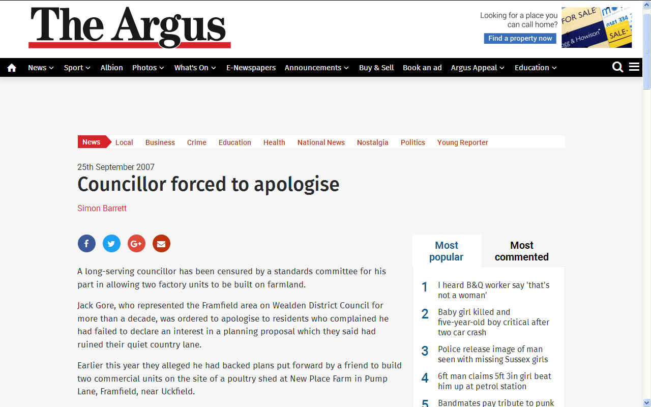 The Argus Jack Gore failed to declare an interest