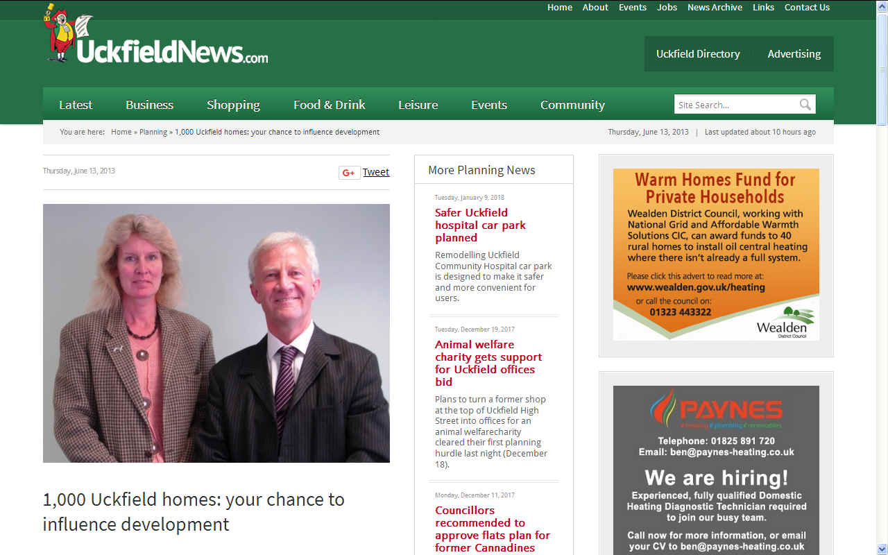 Uckfield News on Ann Newton and David Phillips 1,000 new homes build June 13 2013