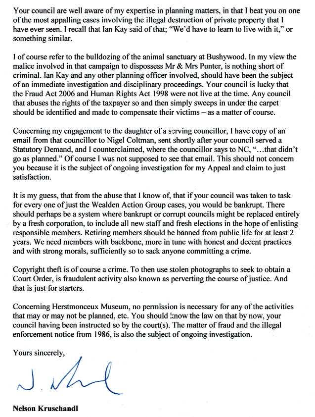 Letter to Kelvin Williams from Nelson Kruschandl, 4-2-2014