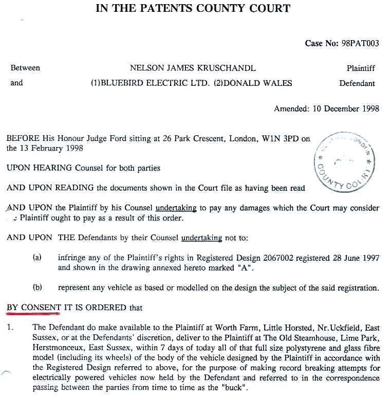 Consent Order, Don Wales, Injunction not to pass off against any of Nelson Kruschandl's designs