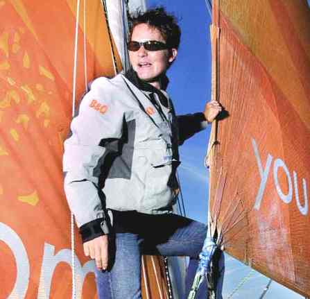 Ellen Macarthur in her element sailing B&Q catamaran