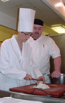 Irene Dibben in the DGH kitchens, Monica Green article, Eastbourne