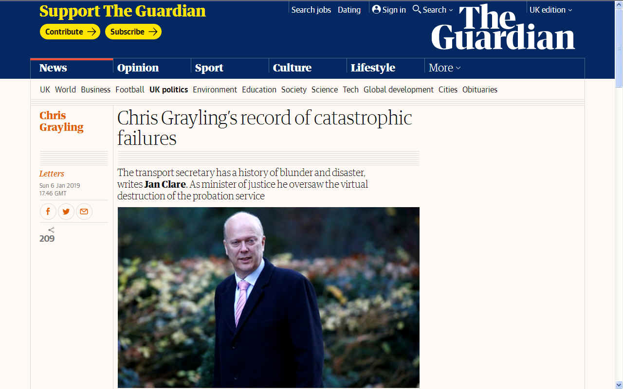 A record of catastrophic failures, Chris Grayling, Conservative member of parliament