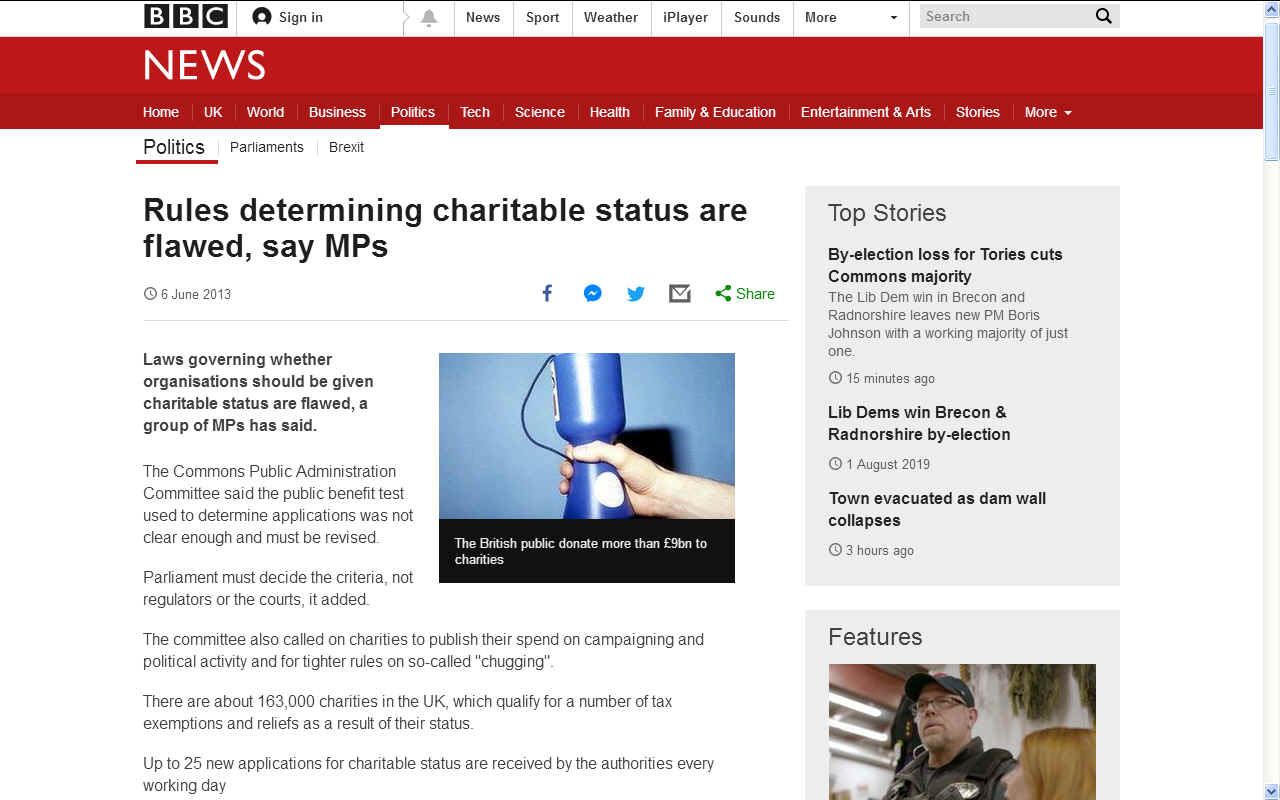 BBC News June 6 2013 rules determining charitable status flawed say MPs