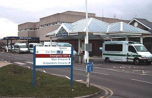 Eastbourne DGH, District General Hospital entrance.