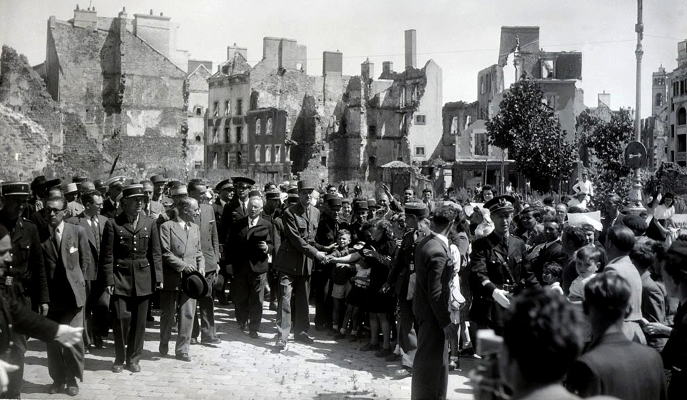 General de Gaul after World War Two bombing destroyed France