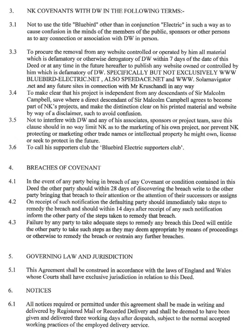 Personal agreement between Nelson Kruschandl and Don Wales