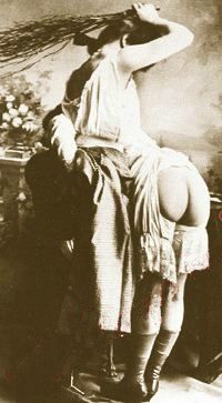 Lesbian spanking herself, Vitorian sepia print