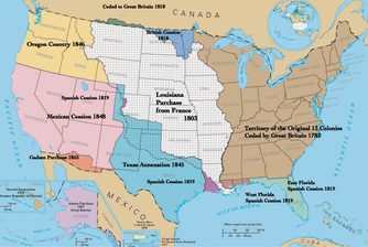 USA map depicting territorial acquisitions and dates of statehood