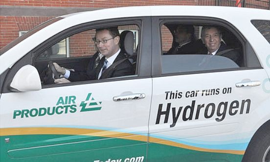 Greg Barker driving a hydrogen powered car